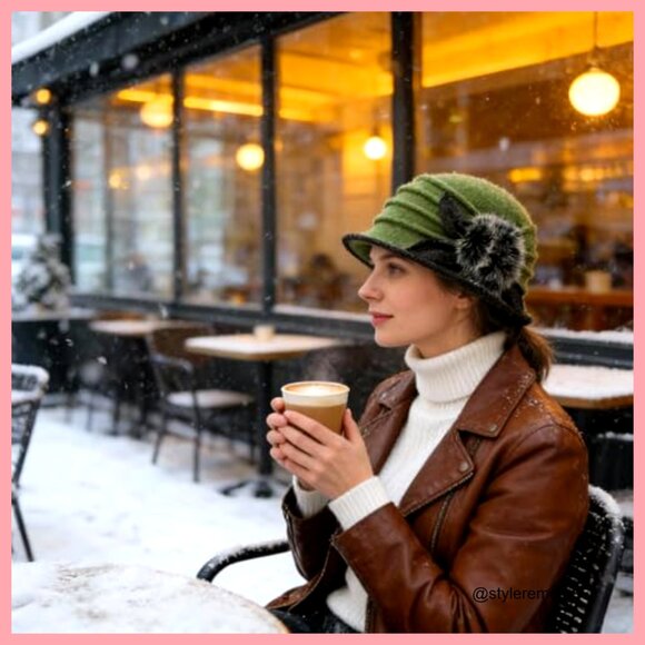 100% Wool Vintage Winter Beret Bucket Hat main image 6